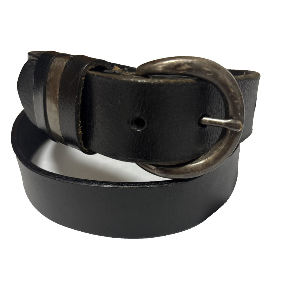 Women's Med‎ Vintage Donna Katz Black Leather Belt Silver Tone Buckle 90's Y2K